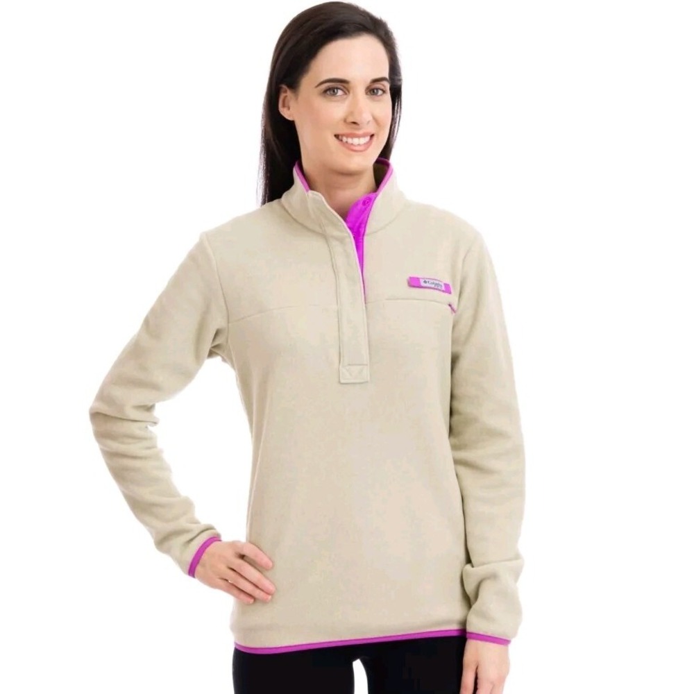 Columbia PFG Women's Tan Fleece Pullover Sweatshirt Top Shirt 1/4 Snap Size XL